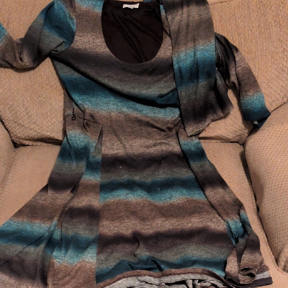 Robbie Bee Blue and Gray Long Sleeve Dress
